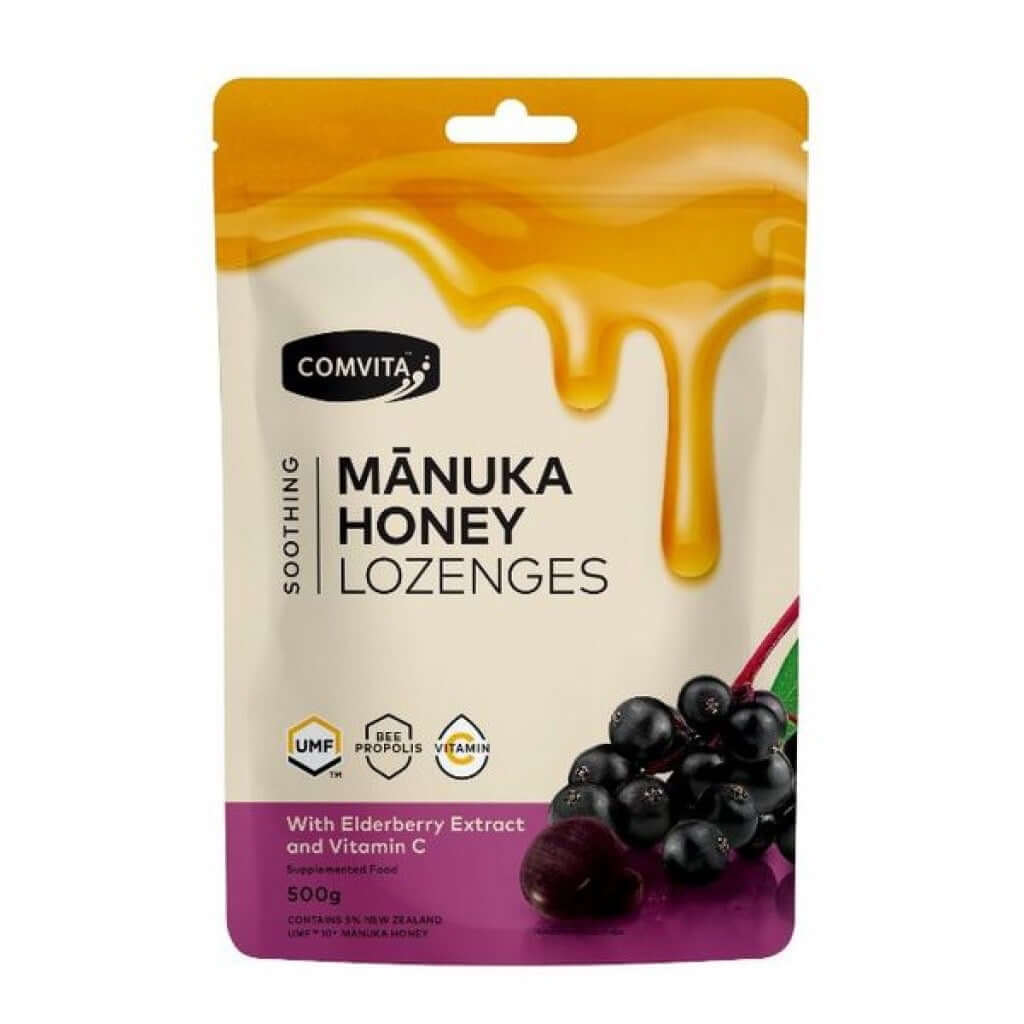 Comvita ニュージーランド・コンビタ、マヌカUMF10+プロポリスのど飴 エルダーベリー 500g