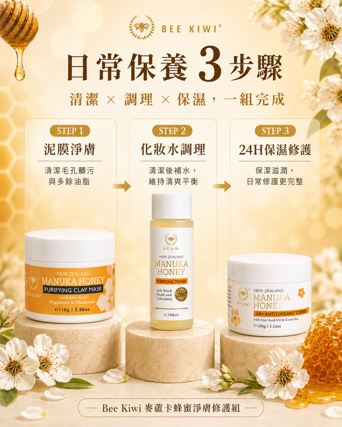 Bee Kiwi Manuka Honey Face Essentials 3-Piece Gift Set