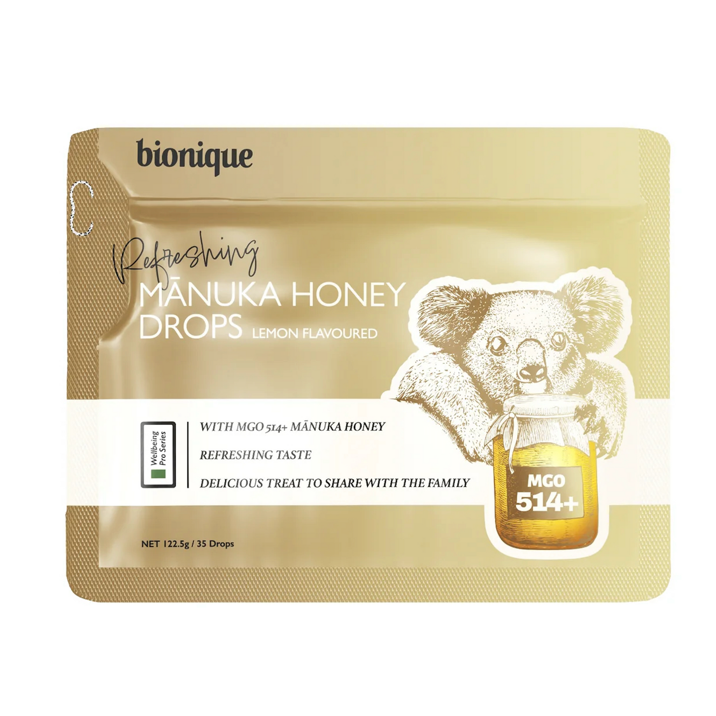 Bionique Manuka Honey Drops 紐西蘭麥蘆卡蜂蜜潤喉糖 檸檬口味 MGO514+ 35顆