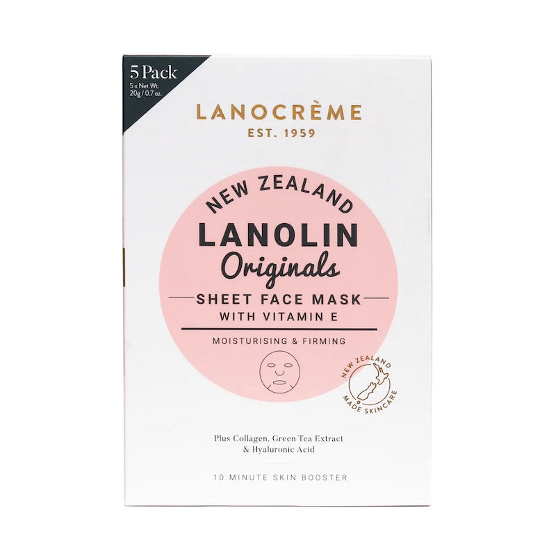 Lanocrème Lanolin Originals Sheet Mask with Vitamin E,維他命E羊毛脂面膜 5片入