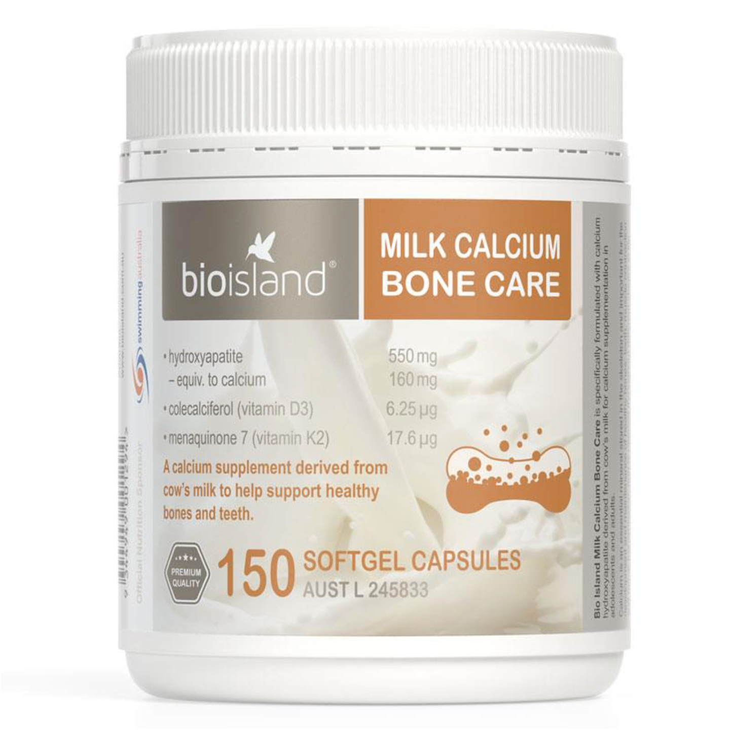 Bioisland Milk Calcium Bone Care,澳洲 天然牛乳鈣軟膠囊 150粒