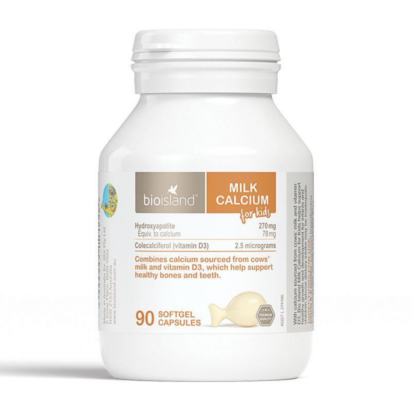 Bioisland Milk Calcium オーストラリア 乳幼児用液体ミルクカルシウムソフトカプセル 90粒