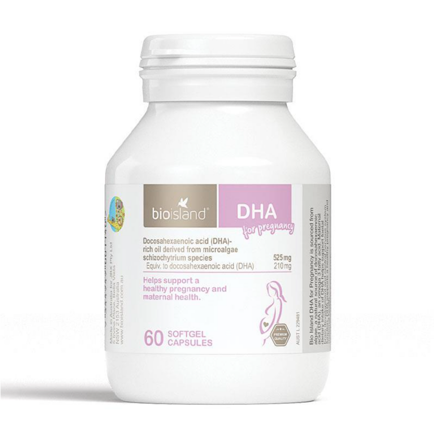 Bioisland DHA For Pregnancy オーストラリア 妊婦用藻類油 DHA 60粒