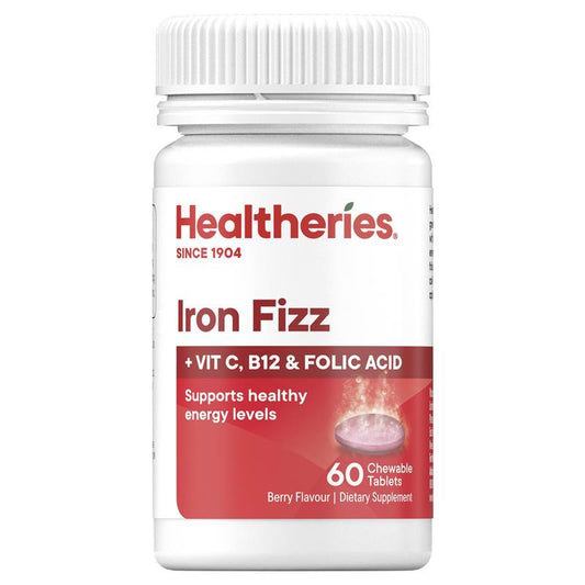 Healtheries Iron Fizz + Vit C, B12 & Folic Acid，莓果鐵質咀嚼錠 60粒
