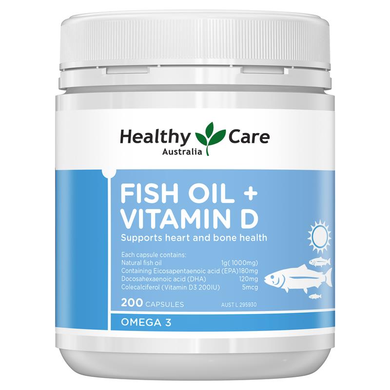 Healthy Care Fish Oil + Vitamin D Capsules 200 Capsules