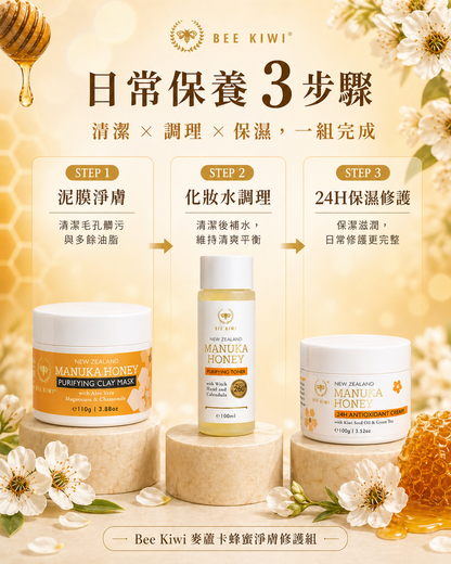 Bee Kiwi Manuka Honey Face Essentials 3-Piece Gift Set
