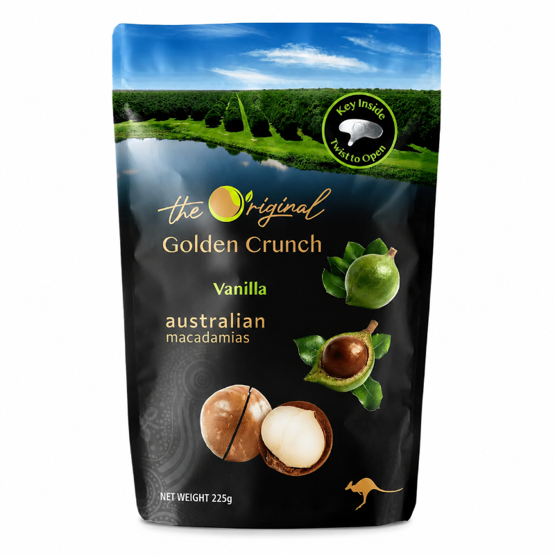 Golden Crunch Australian Macadamias，帶殼夏威夷豆 225g 香草味 (附開殼器)