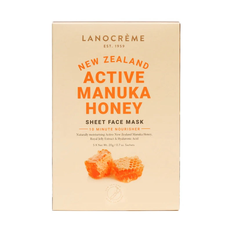 Lanocrème Active Manuka Honey Sheet Face Mask，活性麥蘆卡蜂蜜面膜 5片入