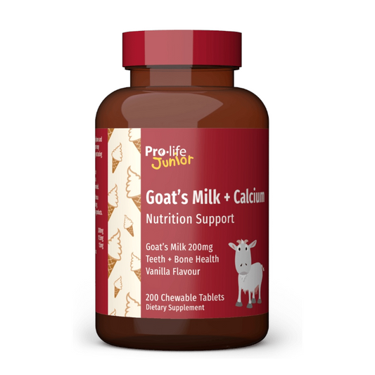 プロライフ ジュニア ゴートミルク+カルシウム、ニュージーランド産子供用ヤギミルクカルシウム、200粒、バニラ味