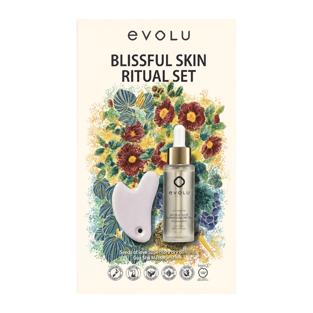 Evolu Blissful Skin Ritual 臉部精華油＋刮痧按摩板保養組