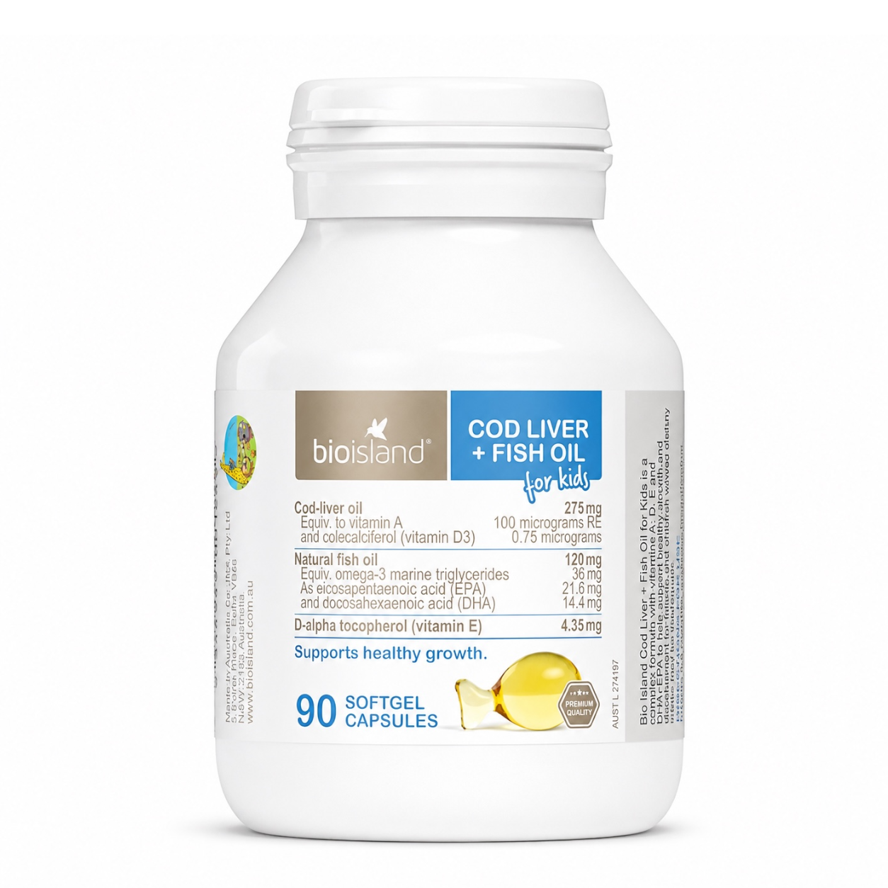 Bio Island Cod Liver + Fish Oil For Kids，兒童魚肝油魚油軟膠囊 90粒