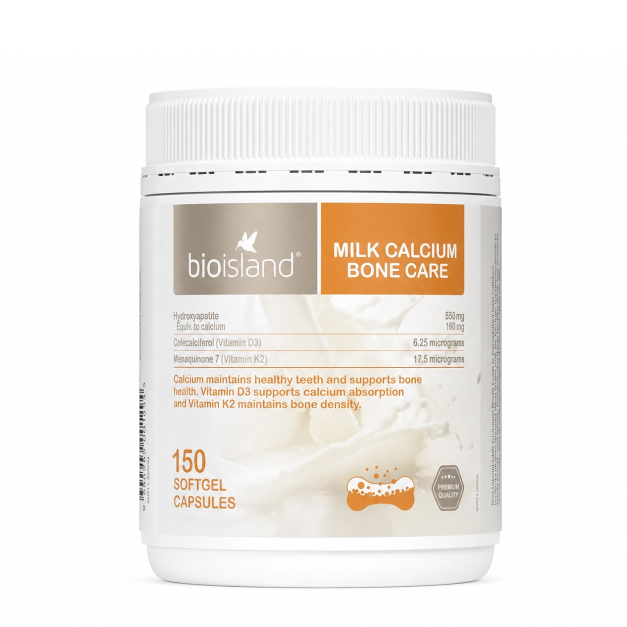 Bio Island Milk Calcium Bone Care，成人牛乳鈣軟膠囊 150粒