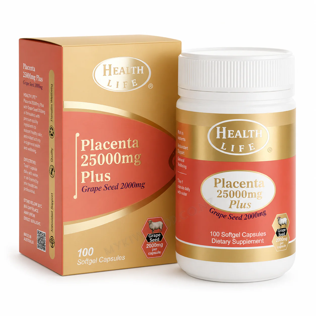 Watermarked - Health Life Placenta 25000mg + Grape Seed 紐西蘭 胎盤葡萄籽精華膠囊 100粒